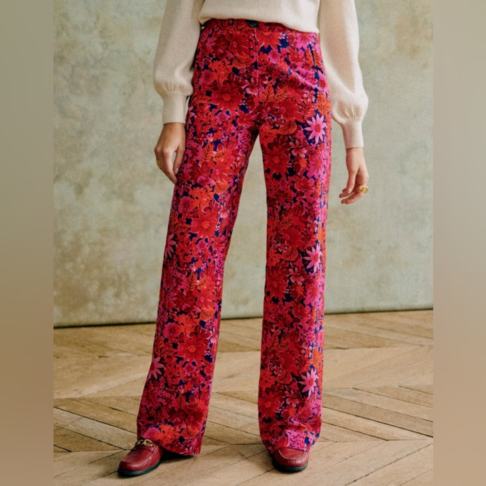 Sézane Martin Trousers in Fuscia Floral • size 36